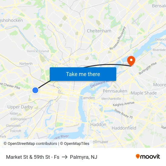 Market St & 59th St - Fs to Palmyra, NJ map