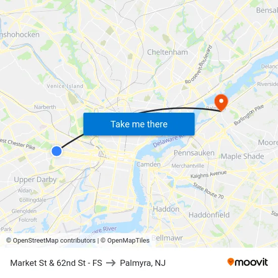 Market St & 62nd St - FS to Palmyra, NJ map