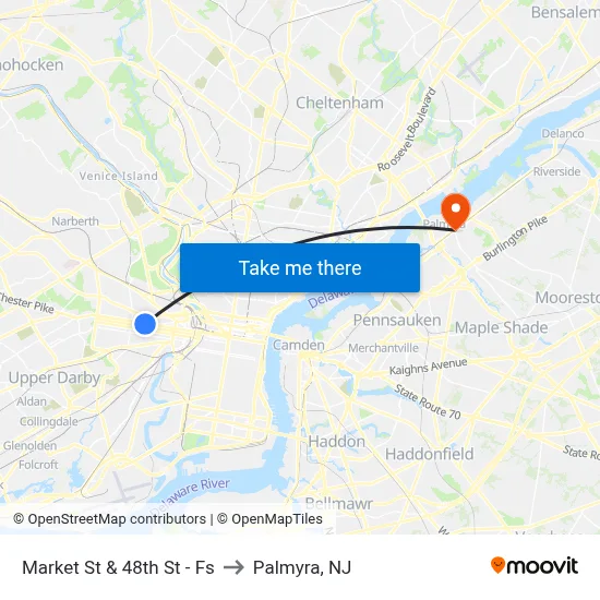 Market St & 48th St - Fs to Palmyra, NJ map