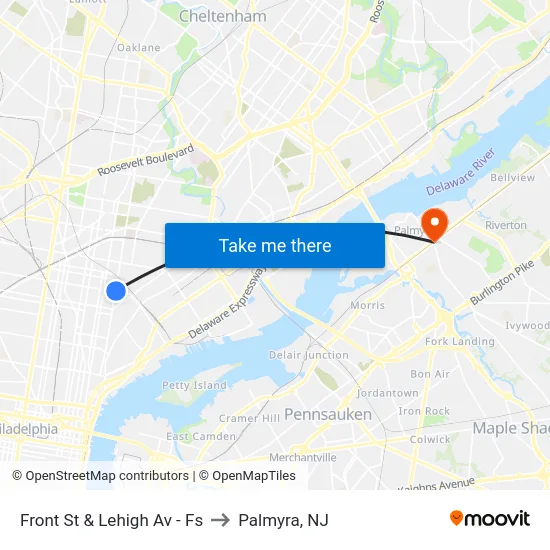 Front St & Lehigh Av - Fs to Palmyra, NJ map