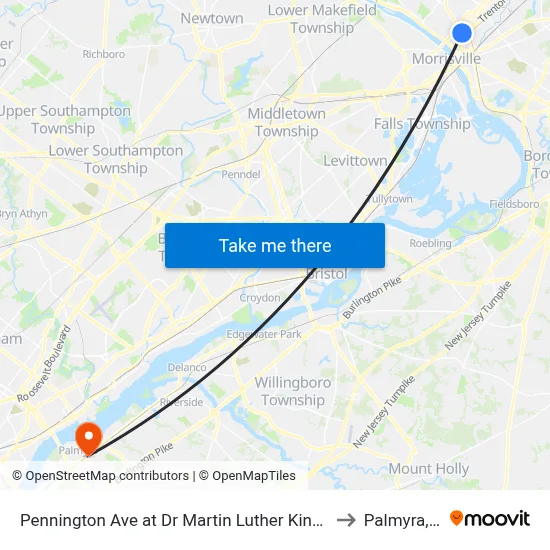 Pennington Ave at Dr Martin Luther King Jr Blvd to Palmyra, NJ map