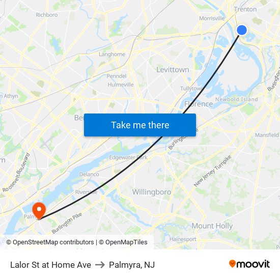 Lalor St at Home Ave to Palmyra, NJ map