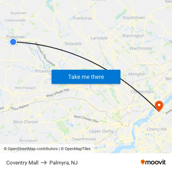 Coventry Mall to Palmyra, NJ map