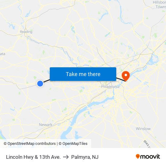 Lincoln Hwy & 13th Ave. to Palmyra, NJ map