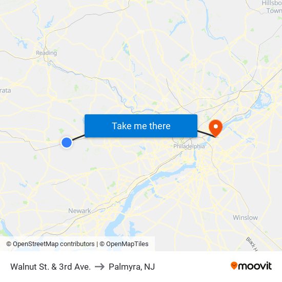 Walnut St. & 3rd Ave. to Palmyra, NJ map