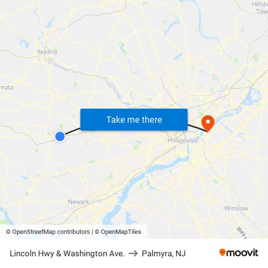 Lincoln Hwy & Washington Ave. to Palmyra, NJ map