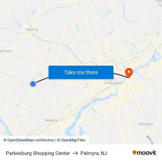 Parkesburg Shopping Center to Palmyra, NJ map