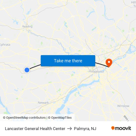 Lancaster General Health Center to Palmyra, NJ map