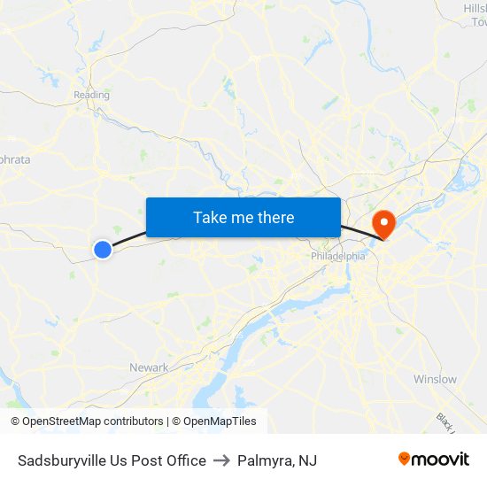 Sadsburyville  Us Post Office to Palmyra, NJ map