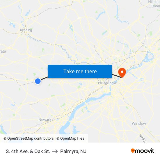 S. 4th Ave. & Oak St. to Palmyra, NJ map
