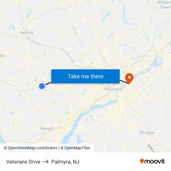 Veterans Drive to Palmyra, NJ map