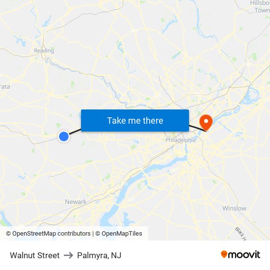 Walnut Street to Palmyra, NJ map