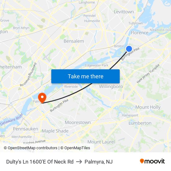 Dulty's Ln 1600'E Of Neck Rd to Palmyra, NJ map