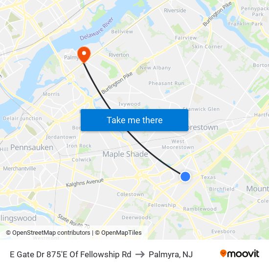 E Gate Dr 875'E Of Fellowship Rd to Palmyra, NJ map