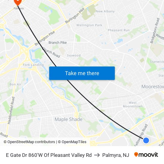 E Gate Dr 860'W Of Pleasant Valley Rd to Palmyra, NJ map