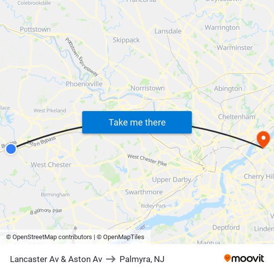 Lancaster Av & Aston Av to Palmyra, NJ map