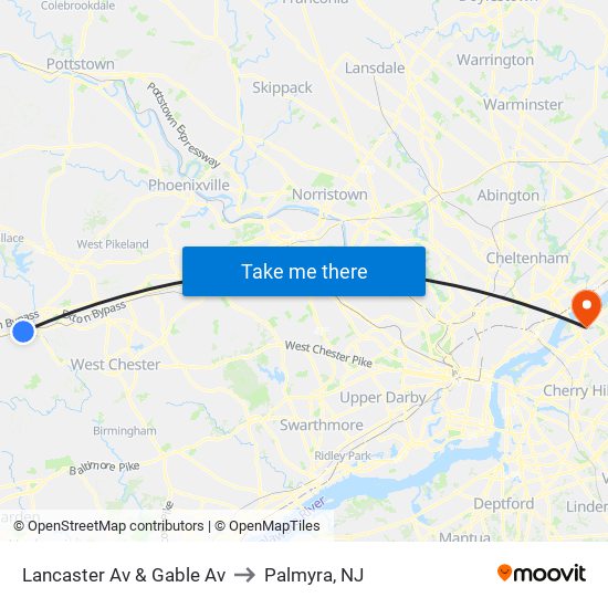 Lancaster Av & Gable Av to Palmyra, NJ map