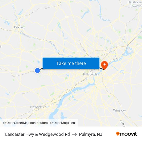Lancaster Hwy & Wedgewood Rd to Palmyra, NJ map