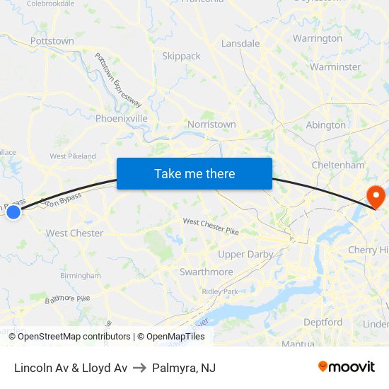 Lincoln Av & Lloyd Av to Palmyra, NJ map