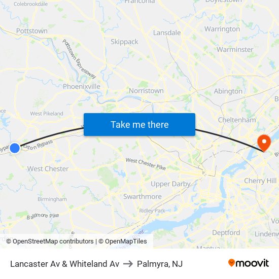 Lancaster Av & Whiteland Av to Palmyra, NJ map