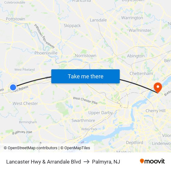 Lancaster Hwy & Arrandale Blvd to Palmyra, NJ map