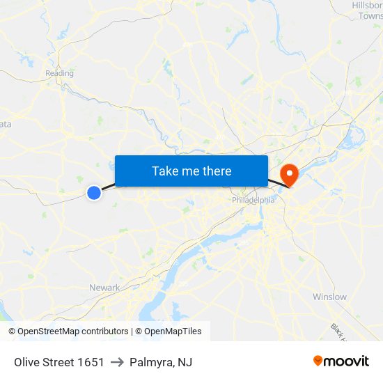 Olive Street 1651 to Palmyra, NJ map