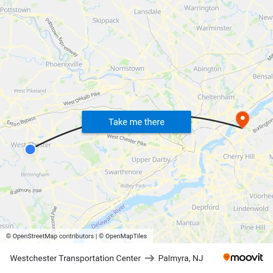 Westchester Transportation Center to Palmyra, NJ map