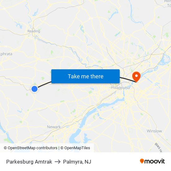 Parkesburg Amtrak to Palmyra, NJ map