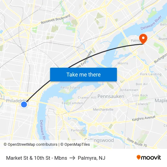 Market St & 10th St  - Mbns to Palmyra, NJ map