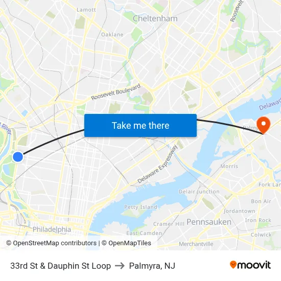 33rd St & Dauphin St Loop to Palmyra, NJ map
