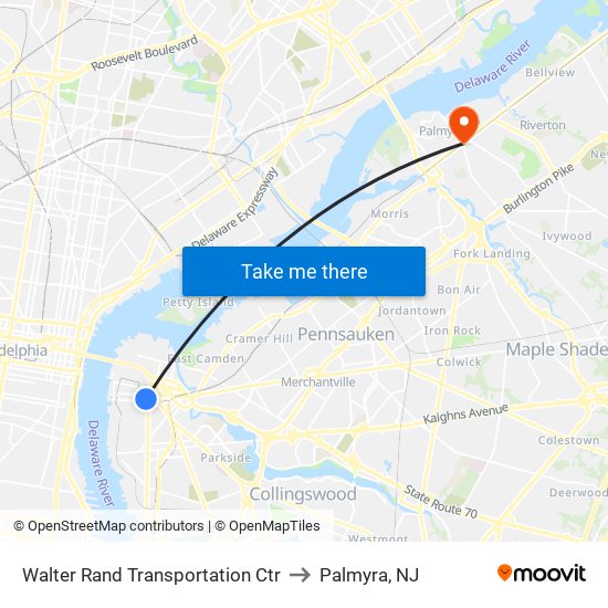Walter Rand Transportation Ctr to Palmyra, NJ map