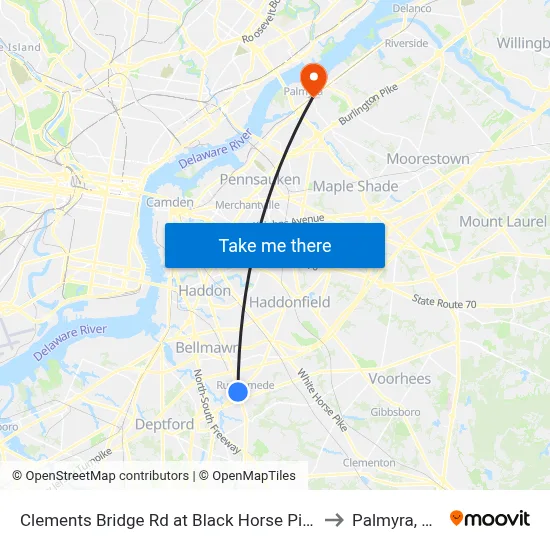 Clements Bridge Rd at Black Horse Pike to Palmyra, NJ map