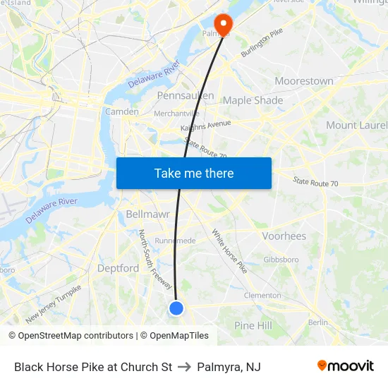 Black Horse Pike at Church St to Palmyra, NJ map