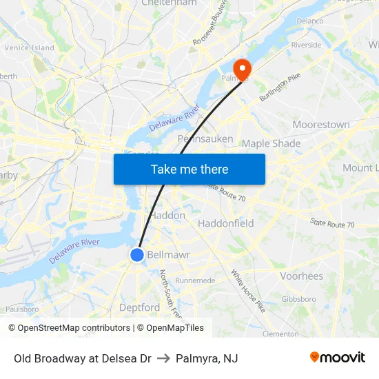 Old Broadway at Delsea Dr to Palmyra, NJ map