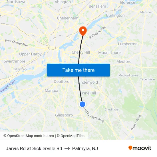 Jarvis Rd at Sicklerville Rd to Palmyra, NJ map