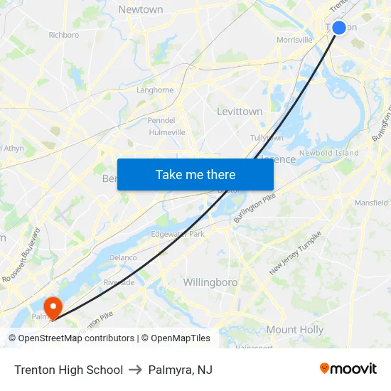 Trenton High School to Palmyra, NJ map