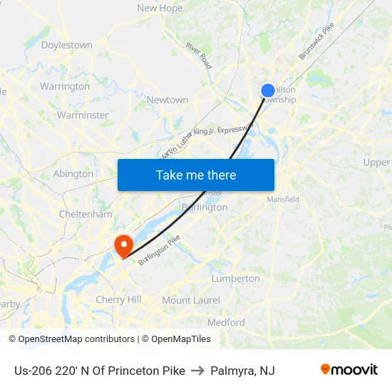 Us-206 220' N Of Princeton Pike to Palmyra, NJ map