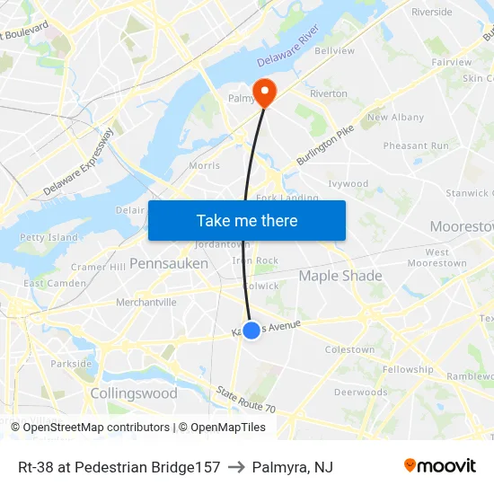 Rt-38 at Pedestrian Bridge157 to Palmyra, NJ map