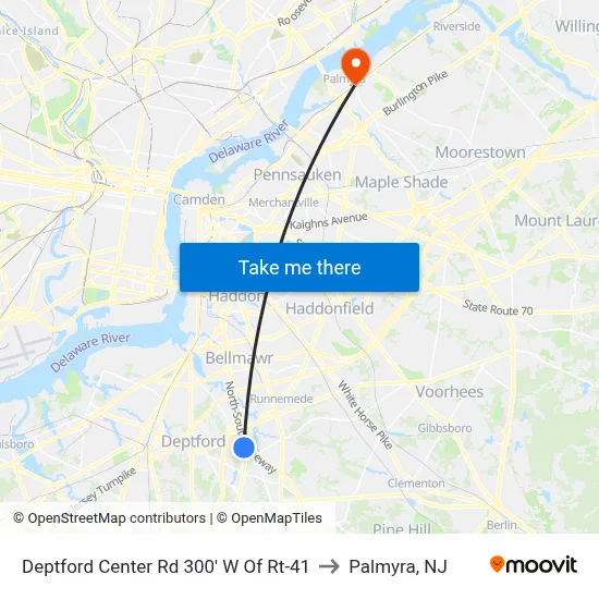 Deptford Center Rd 300' W Of Rt-41 to Palmyra, NJ map