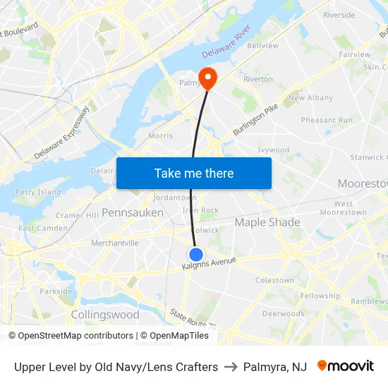 Upper Level by Old Navy/Lens Crafters to Palmyra, NJ map