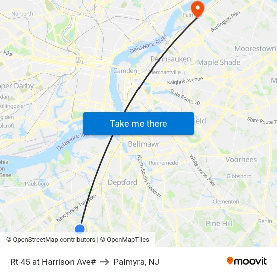 Rt-45 at Harrison Ave# to Palmyra, NJ map