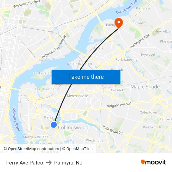 Ferry Ave Patco to Palmyra, NJ map