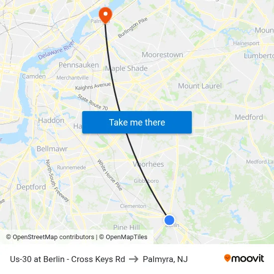 Us-30 at Berlin - Cross Keys Rd to Palmyra, NJ map