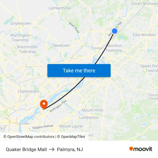 Quaker Bridge Mall to Palmyra, NJ map