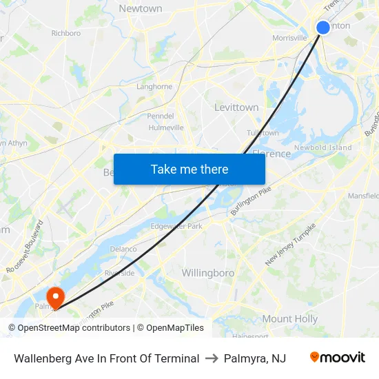 Wallenberg Ave In Front Of Terminal to Palmyra, NJ map