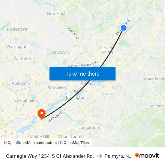 Carnegie Way 1234' S Of Alexander Rd. to Palmyra, NJ map