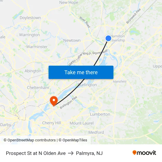 Prospect St at  N Olden Ave to Palmyra, NJ map