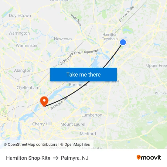 Hamilton Shop-Rite to Palmyra, NJ map