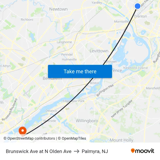 Brunswick Ave at N Olden Ave to Palmyra, NJ map
