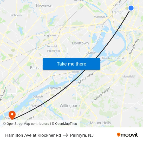 Hamilton Ave at Klockner Rd to Palmyra, NJ map